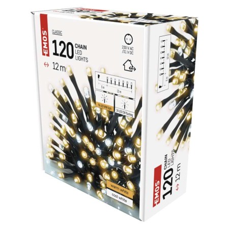 Catena Luminosa 120 LED: 96 caldi fissi e 24 freddi lampeggianti, 12m, Timer, Esterno | Emos D4AN02