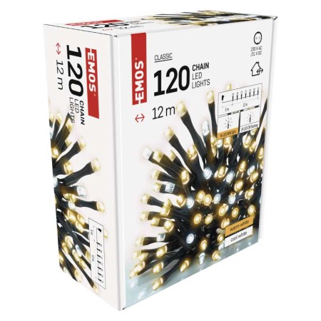 Catena Luminosa 120 LED: 96 caldi fissi e 24 freddi lampeggianti, 12m, Timer, Esterno | Emos D4AN02