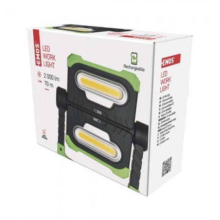 LAMPADA DA LAVORO RICARICABILE 2 COB LED 2000LM 4 MAGNETI POWERBANK EMOS P4536