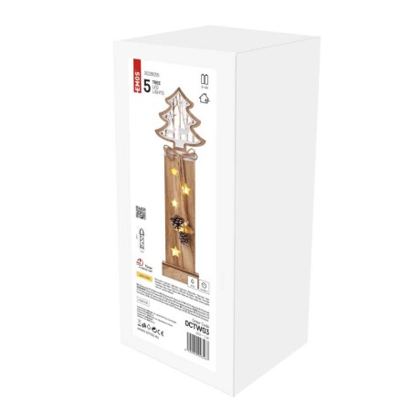 Decorazione in Legno Albero con Pigne 5 LED  a Batterie | Emos DCTW03