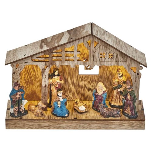 Presepe in Legno 5 Luci LED Caldi a Batterie 26x19mm | Emos DCWW14