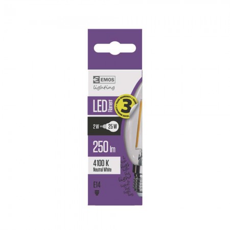 Lampadina LED filamento E14 2W (25W) 4000K 250LM oliva chiara | Emos Z74201