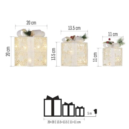 Decorazione Natalizia LED 3 Scatole Regalo con Decorazioni, Luce Bianca Calda e Timer | Emos DCFC27