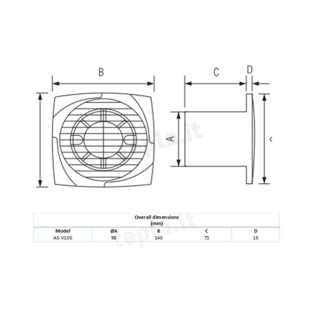 Aspiratore da Parete Slim Ø 100mm con Valvola Anti-Retroflusso AS-100V | Elmark 500119