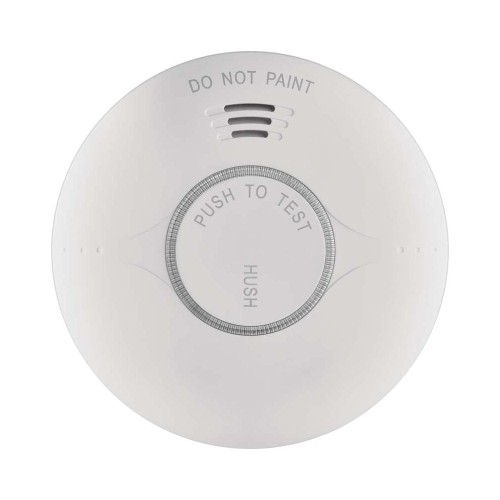 Vista frontale rilevatore fumo EMOS con pulsante centrale