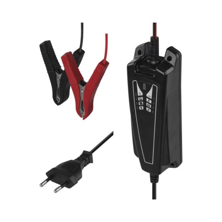 Caricabatteria automatico EMOS N1014 con microprocessore per auto moto camper, display LED e morsetti
