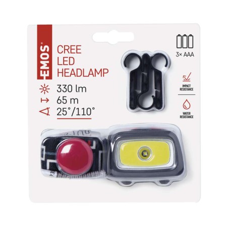 Lampada Frontale CREE + COB LED 330lm, Ganci Casco, Fischietto SOS - Sicurezza Outdoor | Emos P3531