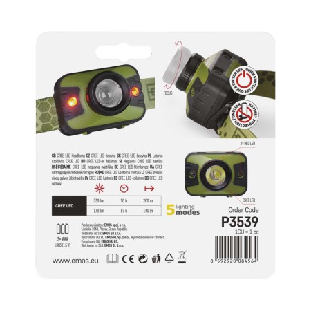 Lampada Frontale LED CREE: Illuminazione Potente 330Lm, Fascio Regolabile 200m, IP43 | EMOS P3539