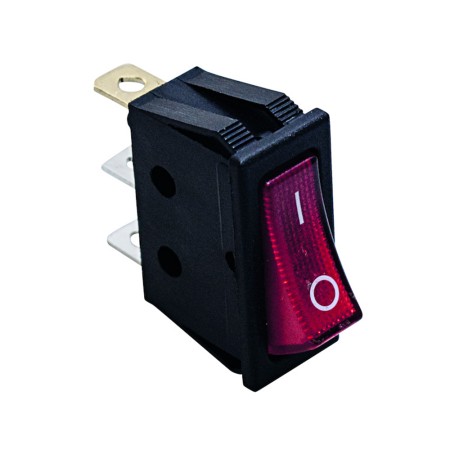 Interruttore a Bilanciere Luminoso 0-1 15A 250Vac 14x32 - Rosso, Faston 6,3mm