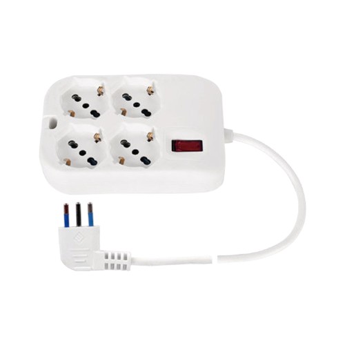 Multipresa Quadrata Bianca 4 Posti Universali con Protezione Sovratensioni, Spina 10A, Cavo 1,5m, 2500W | Ecova 30213N