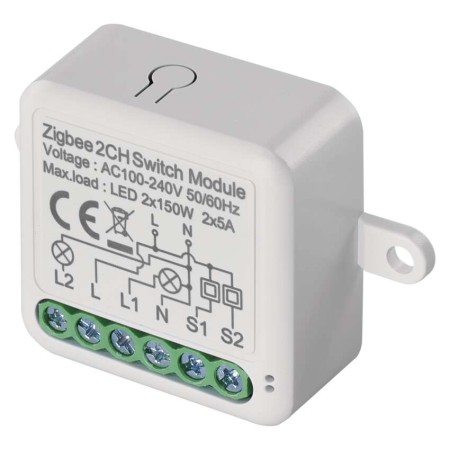 Modulo Interruttore 2 Canali L+N Gosmart IP-2102SZ ZigBee | Emos H5102