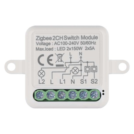 Modulo Interruttore 2 Canali L+N Gosmart IP-2102SZ ZigBee | Emos H5102