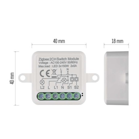Modulo Interruttore 2 Canali L+N Gosmart IP-2102SZ ZigBee | Emos H5102
