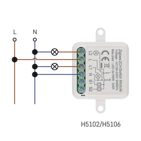 Modulo Interruttore 2 Canali L+N Gosmart IP-2102SZ ZigBee | Emos H5102
