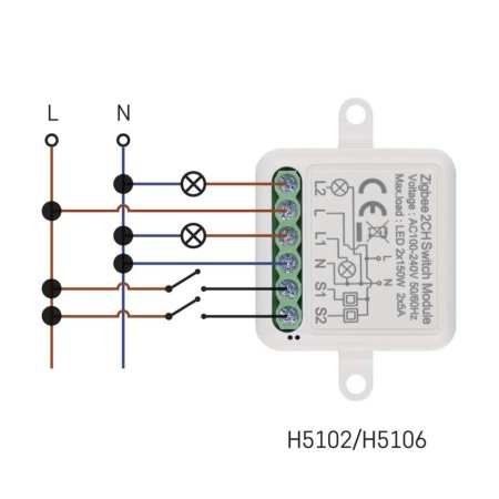 Modulo Interruttore 2 Canali L+N Gosmart IP-2102SZ ZigBee | Emos H5102
