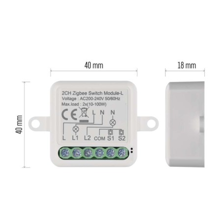 Modulo Interruttore 2 Canali L+ Gosmart IP-2104SZ ZigBee (No Neutro) | Emos H5104