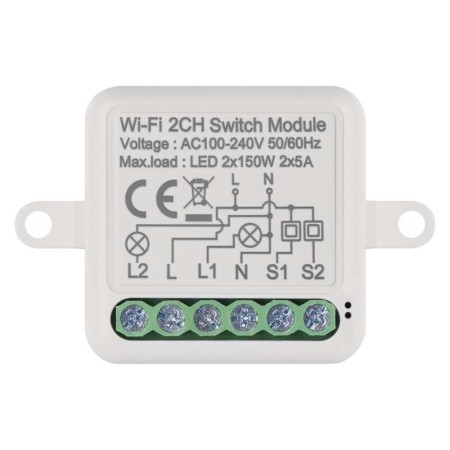 Modulo Interruttore 2 Canali Gosmart IP-2102SW Wi-Fi | Emos H5106