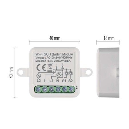 Modulo Interruttore 2 Canali Gosmart IP-2102SW Wi-Fi | Emos H5106