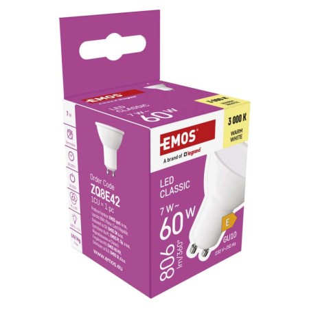 Lampadina LED GU10 7W (60W) 3000K 345lm Luce Calda 3 Anni Garanzia | EMOS ZQ8E42