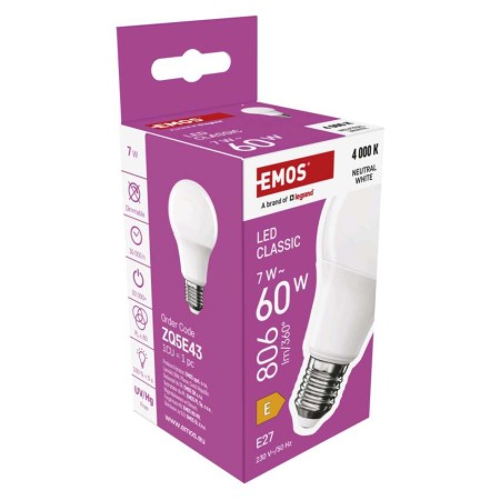 Lampadina LED Goccia E27 7W (60W) 806lm 4000K Luce Naturale | EMOS ZQ5E43