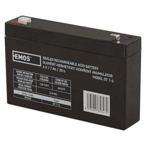 Batteria al piombo ricaricabile 6V 7AH attacco faston 4.7MM  EMOS B9659