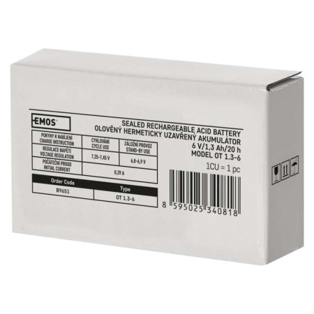 Batteria al piombo ricaricabile 6V 1.3AH attacco faston 4.7 EMOS B9651