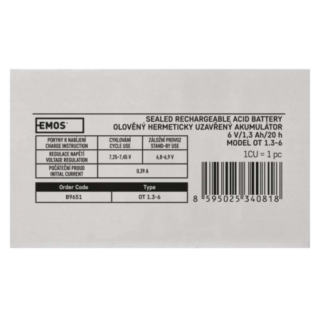 Batteria al piombo ricaricabile 6V 1.3AH attacco faston 4.7 EMOS B9651