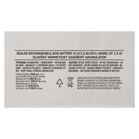 Batteria al piombo ricaricabile 6V 1.3AH attacco faston 4.7 EMOS B9651