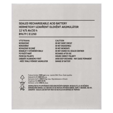 Batteria al piombo ricaricabile 12V 5AH attacco faston 6.3 EMOS B9679