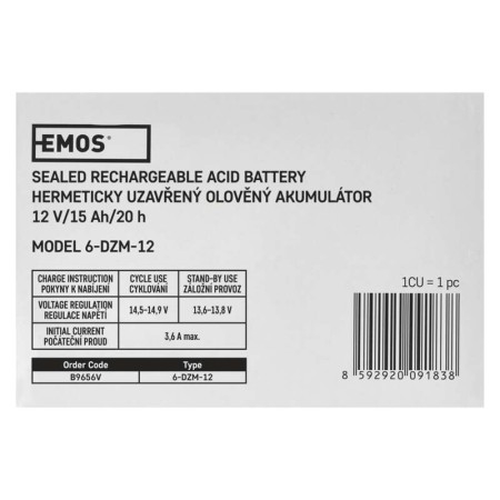 Batteria al piombo ricaricabile  12V 15AH attacco faston 6.3 EMOS B9656V