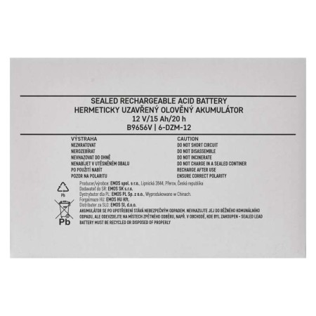 Batteria al piombo ricaricabile  12V 15AH attacco faston 6.3 EMOS B9656V