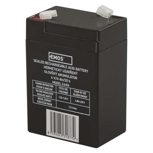 Batteria al piombo ricaricabile 6V 4AH attacco faston 4.7mm EMOS B9641