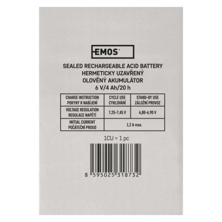 Batteria Piombo 6V 4Ah Ricaricabile Faston 4.7mm per Lampade e Giochi | EMOS B9641