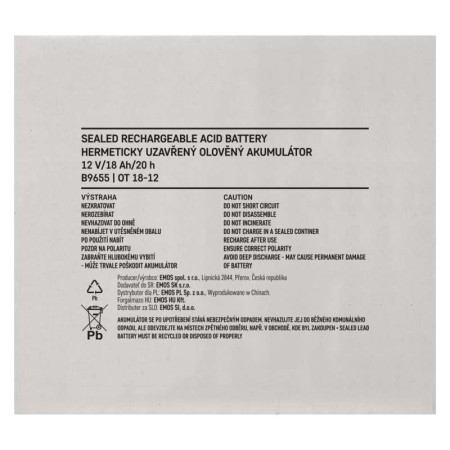 Batteria Piombo 12V 18Ah per Trattorini Rasaerba UPS Allarmi con Bulloni | EMOS B9655