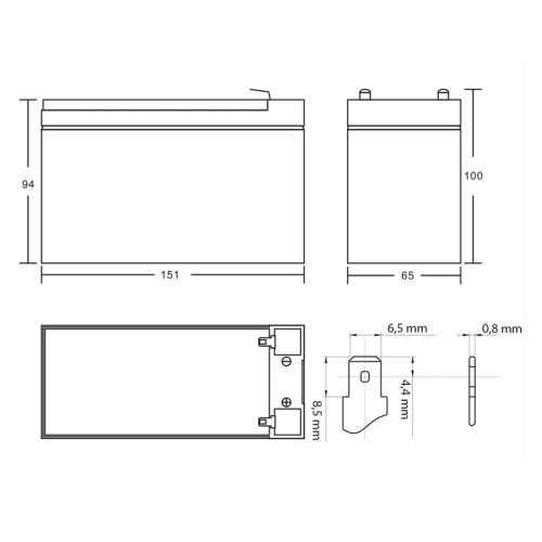 Dimensioni batteria EMOS B9674 12V 7.2Ah