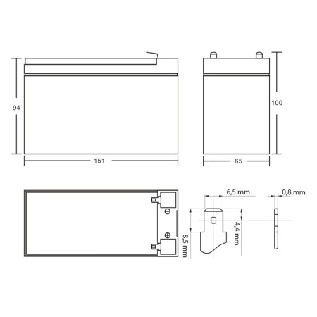 Dimensioni batteria EMOS B9674 12V 7.2Ah