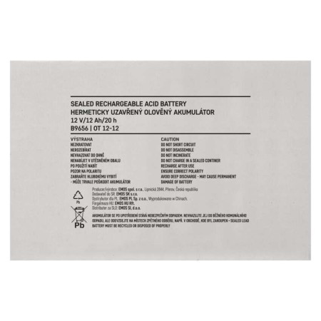 Batteria al Piombo Ricaricabile 12V 12AH Attacco Faston 6.3 | EMOS B9656