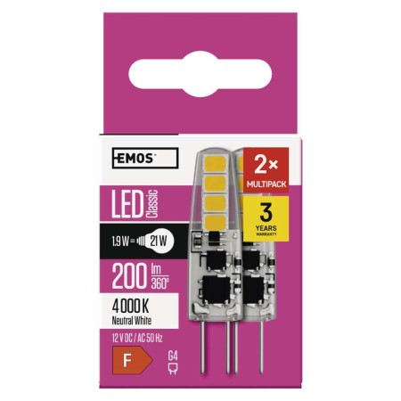 Set 2 Lampadine LED G4 1.9W (20W) 4000K Bianco Neutro | Emos Zq8621.2