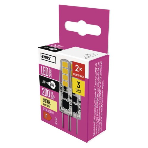 Set 2 Lampadine LED G4 1.9W (20W) 3000K Bianco Caldo Emos Zq8620.2