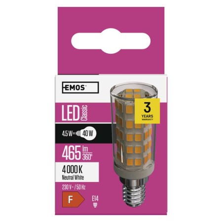 Lampadina LED E14 Tubolare 4.5W 4000K - Sostituisce 40W: Efficienza e Stile | Emos ZQ9141