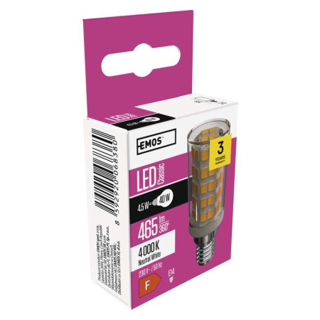 Lampadina LED E14 Tubolare 4.5W 4000K - Sostituisce 40W: Efficienza e Stile | Emos ZQ9141