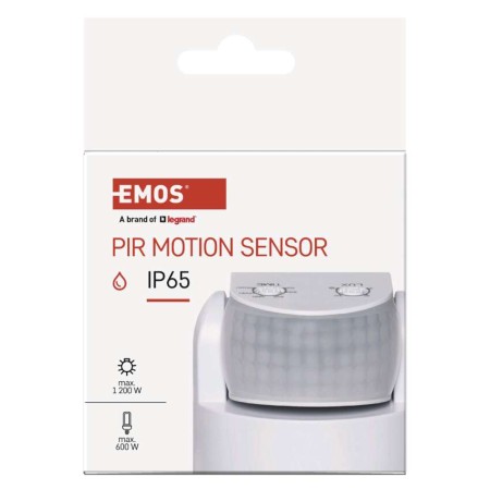 Sensore di Movimento Infrarossi PIR 1200W Bianco IP65 per Interni ed Esterni | Emos G1240
