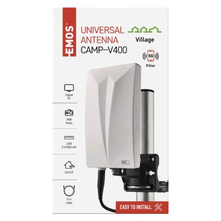 Antenna Universale VILLAGE CAMP-V400 - DVB-T2, DAB, FM | Emos J0802