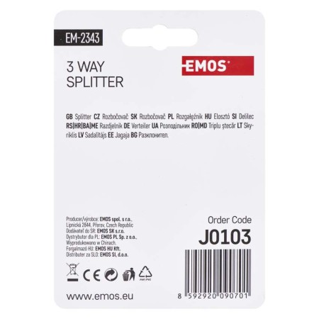 Splitter Antenna con 3 Uscite - Classe A - Power Pass e Attenuazione 6dB | EMOS EM2343