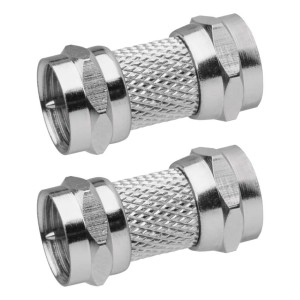 Giunto satellitare maschio/maschio tipo F in blister da 2 pezzi per connessioni TV e SAT.