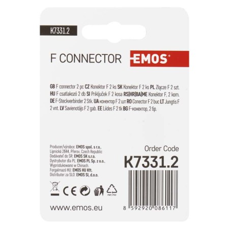 Connettore F per Cavo Coassiale 5.0/7.5mm Blister 2pz | EMOS K7331.2