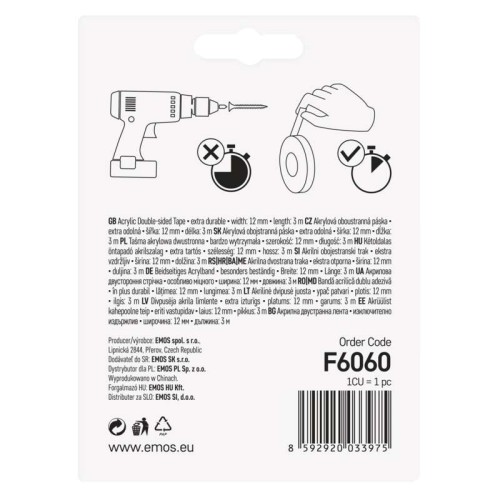 Nastro Biadesivo Acrilico 12mm x 3m -...