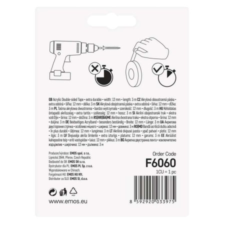 Nastro Biadesivo Acrilico 12mm x 3m - Trasparente | Emos F6060