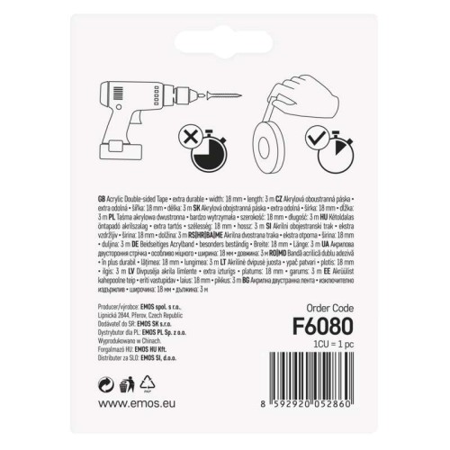 Nastro Biadesivo Acrilico 18mm x 3m -...