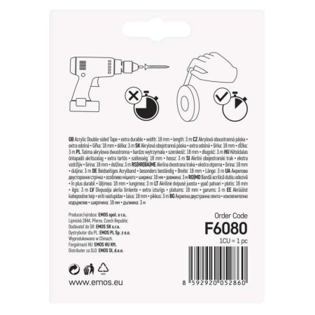 Nastro Biadesivo Acrilico 18mm x 3m - Trasparente | Emos F6080